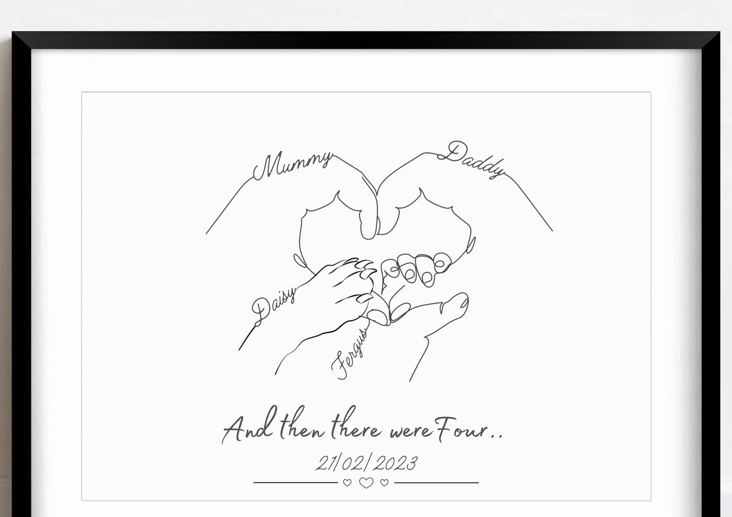 Personalised Family Hands with Dog Paw, Mum Newborn Gift, New Baby Print, New Mummy Daddy Gift, Minimalist Line Art, Birthday Gift for Her