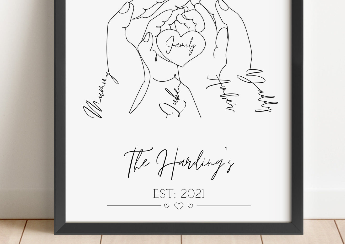 Personalised Family Hands Line Art Print: Newborn Gift
