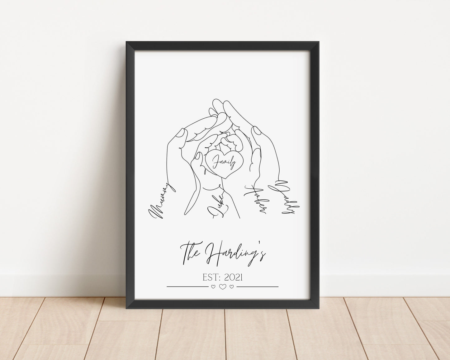 Personalised Family Poster, Birth Present Gift, First Baby Gift, New Family Present, Minimalist Line Art Print, Baby Shower, Newborn Hands