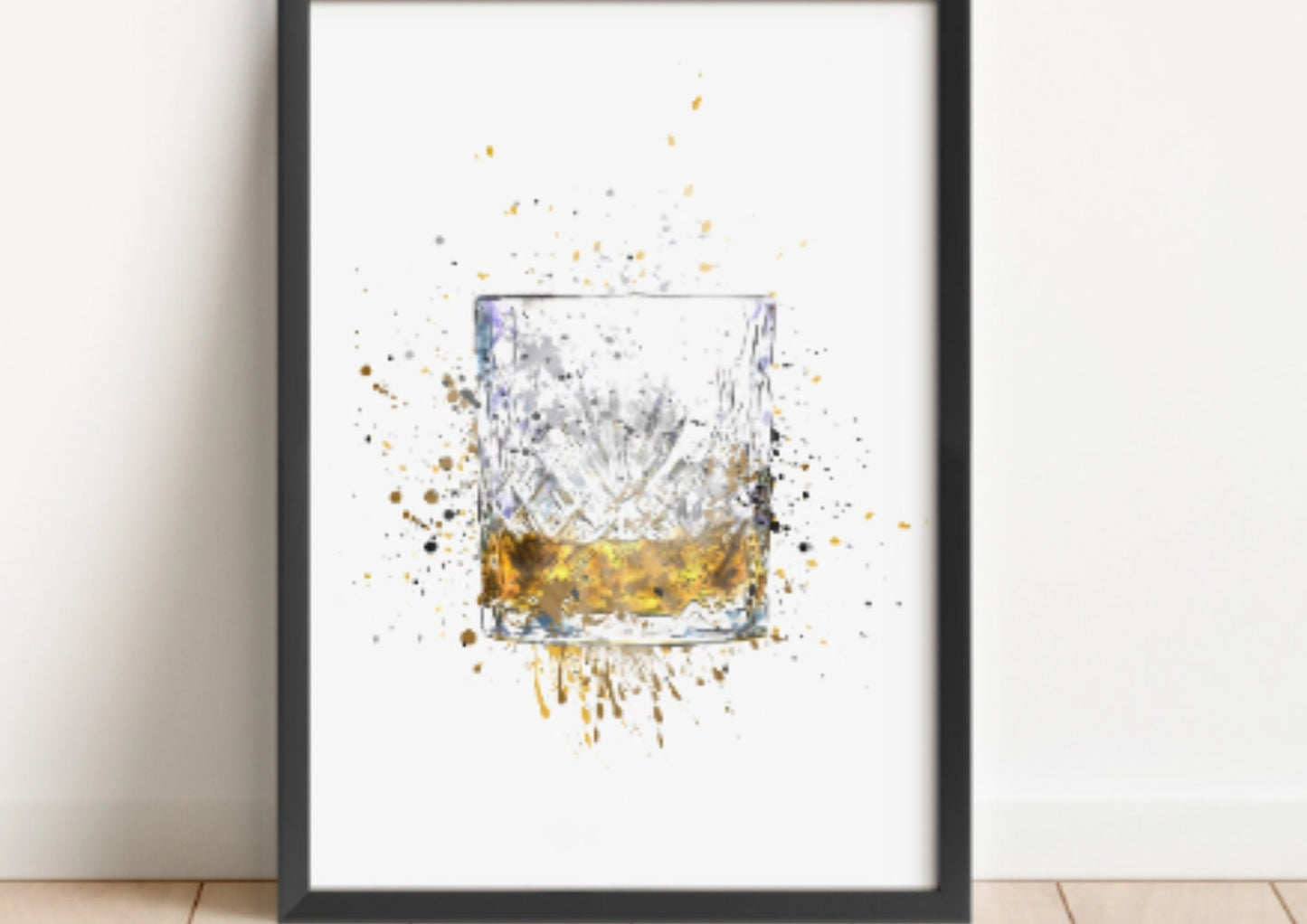 Whisky Glass Modern Deco Watercolor Print: Home Bar Wall Art