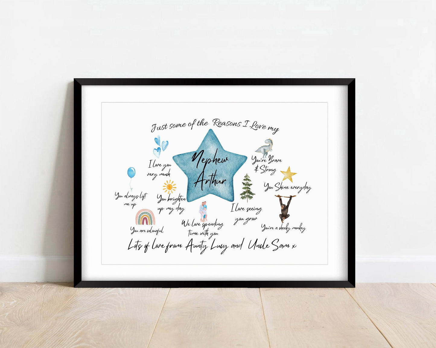 Personalized Reasons I Love You Nephew Print: Aunt/Uncle Gift