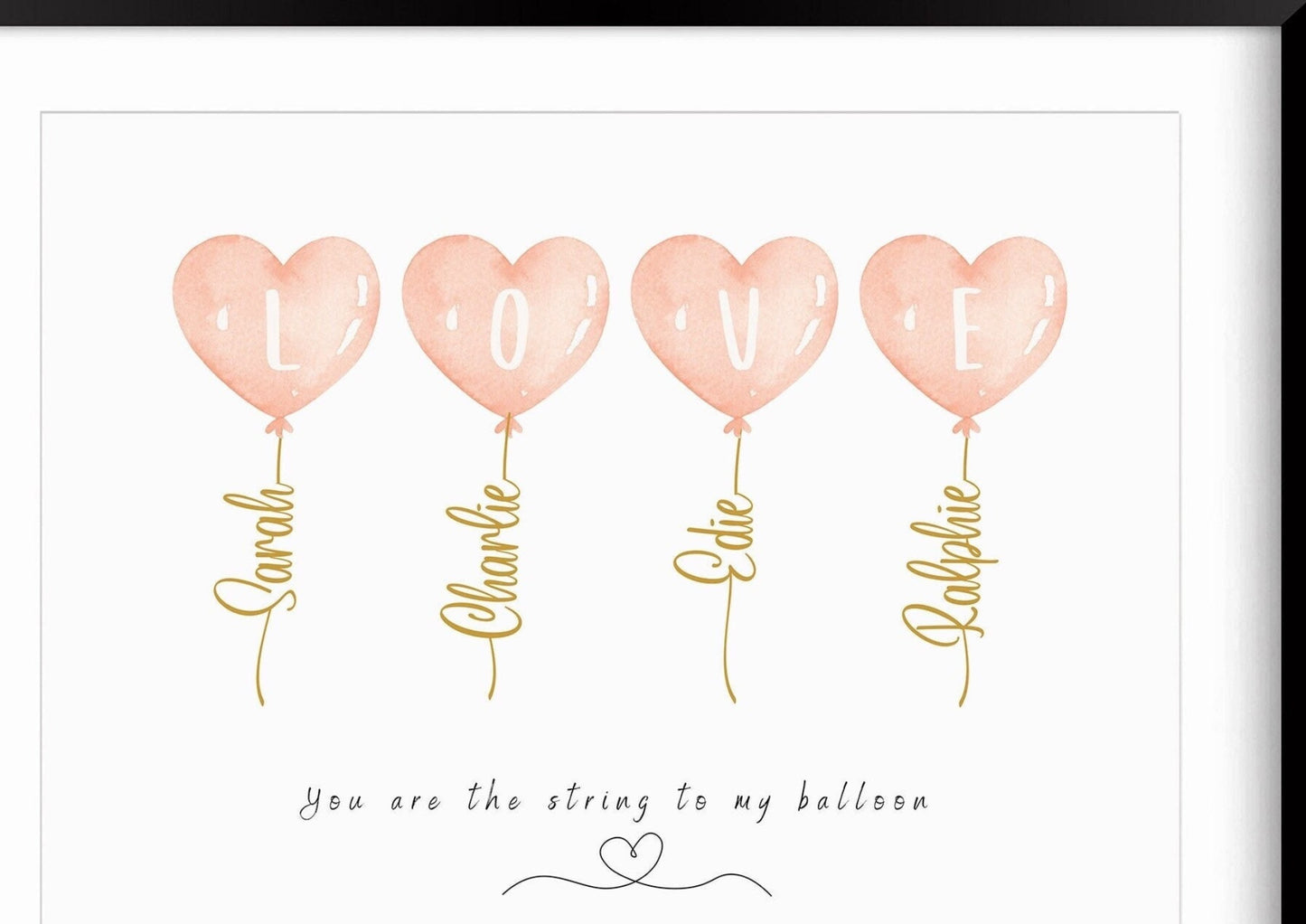 Personalized Family Balloon Portrait Print: Watercolor Line Art