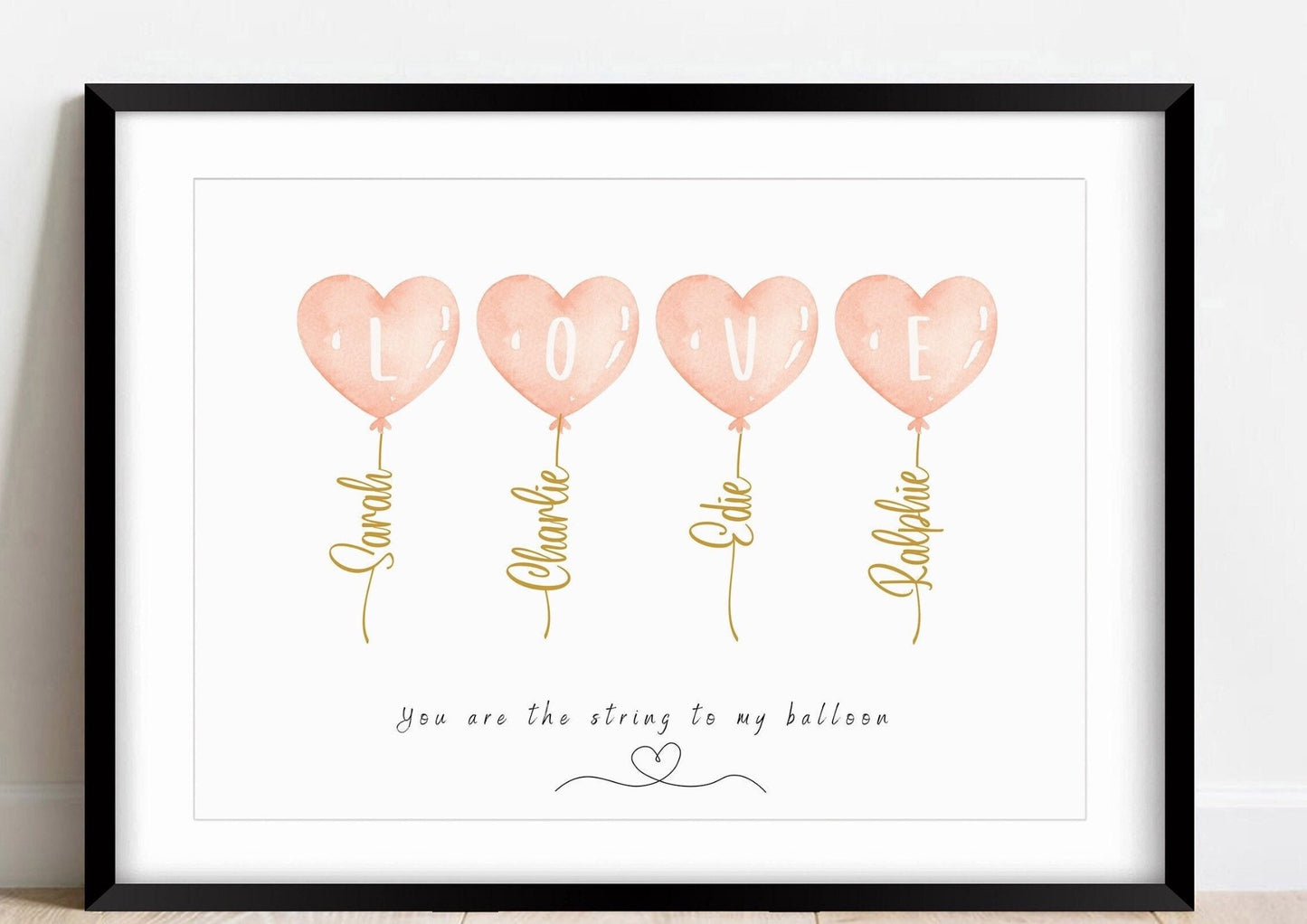 Personalized Family Balloon Portrait Print: Watercolor Line Art