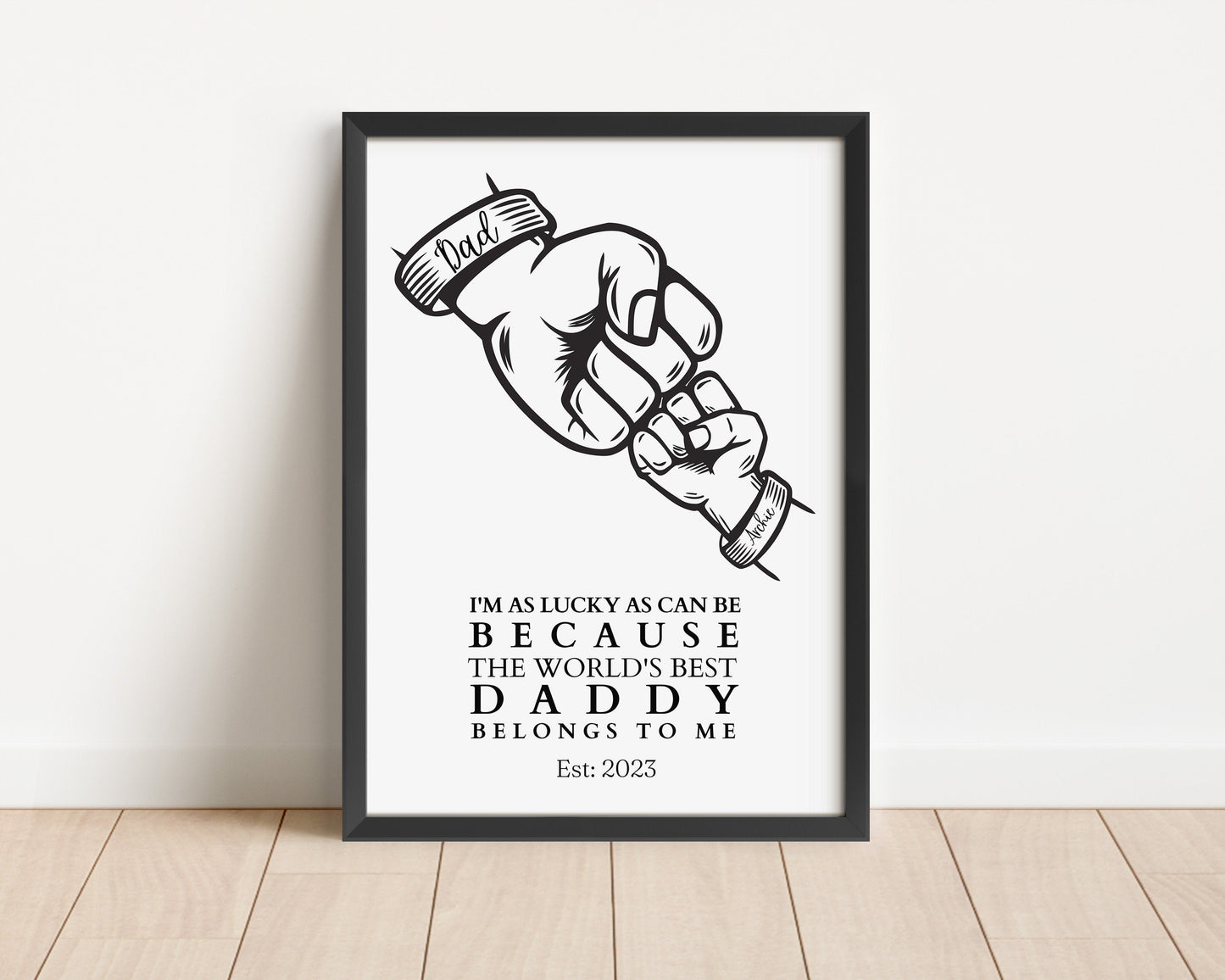 Custom Daddy Fist Bump Gift Print, Father's Day, New Dad Present from Baby, Minimalist Line Art Decor, Dad Birthday Frame, Husband Wall Art