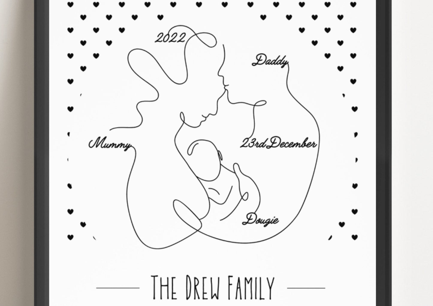 Personalized New Parent Line Art Print: Family Birth Stats Wall Decor