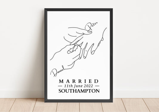 Custom Married Gift, Wedding Gift for Him, Personalised Anniversary Gift, Engagement LGBT Print, Husband to Husband Wedding Gift, Mr and Mr
