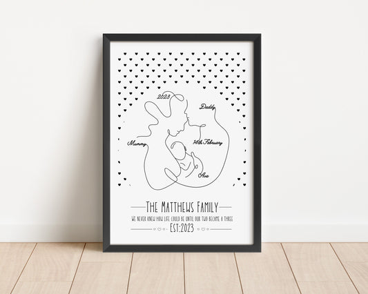 Personalized New Parent Line Art Print: Family Birth Stats Wall Decor
