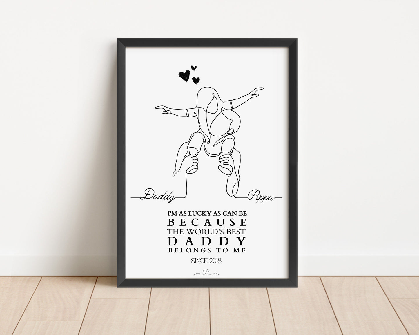 Personalised Dad and Girl Print, Custom Fathers Day Gift, Gift for Dad from Child, Best Father One-Line Art, Daddy Birthday Gift Wall Art