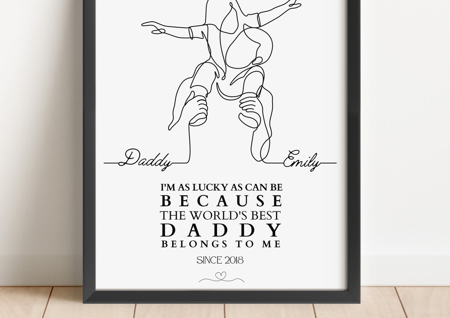 Personalised Dad and Girl Print, Custom Fathers Day Gift, Gift for Dad from Child, Best Father One-Line Art, Daddy Birthday Gift Wall Art