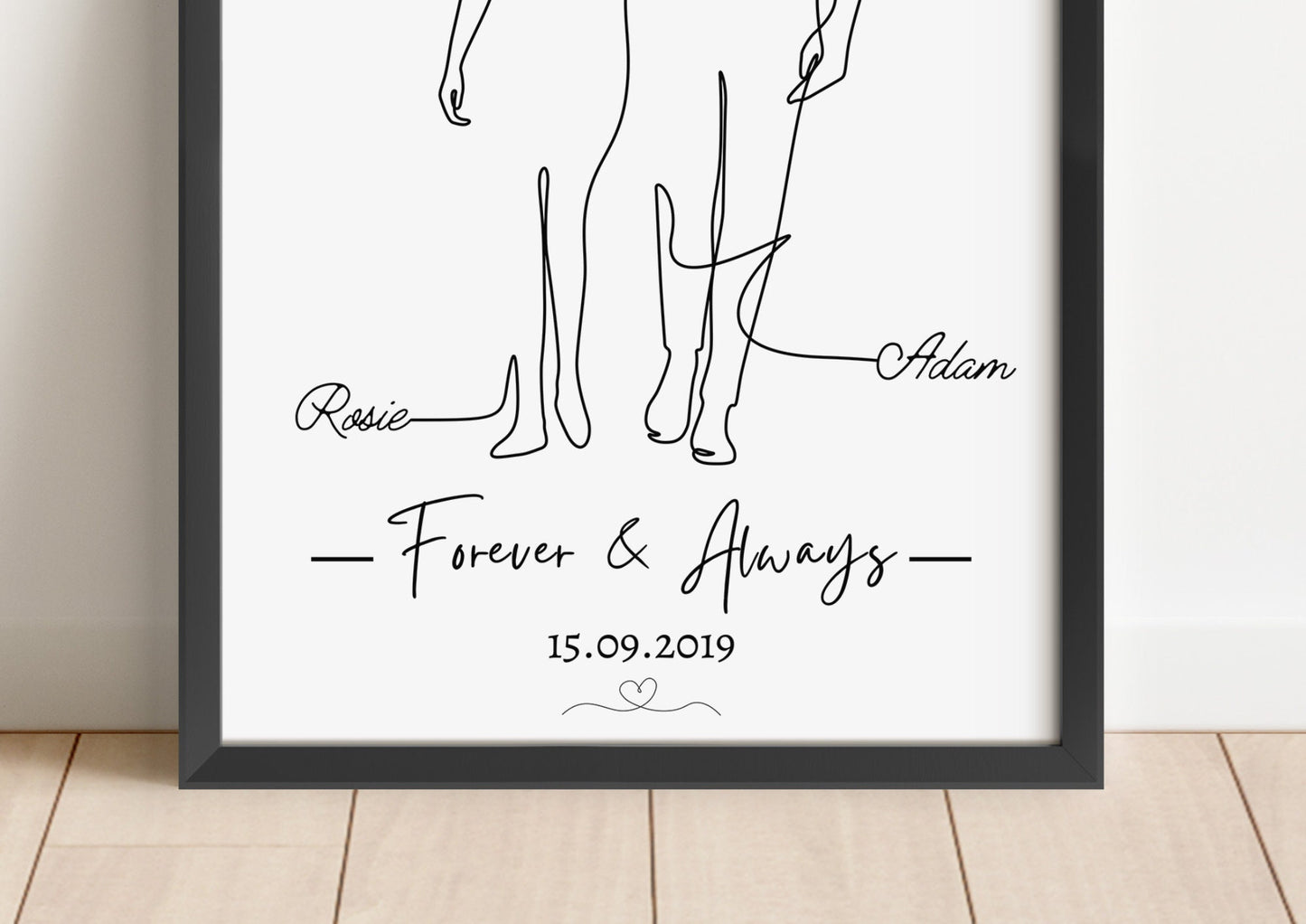 Custom Line Art Couple Portrait, Personalised Anniversary Gift, Minimalist Wall Art Print, Romantic Gift for Him Her, Wedding Keepsake