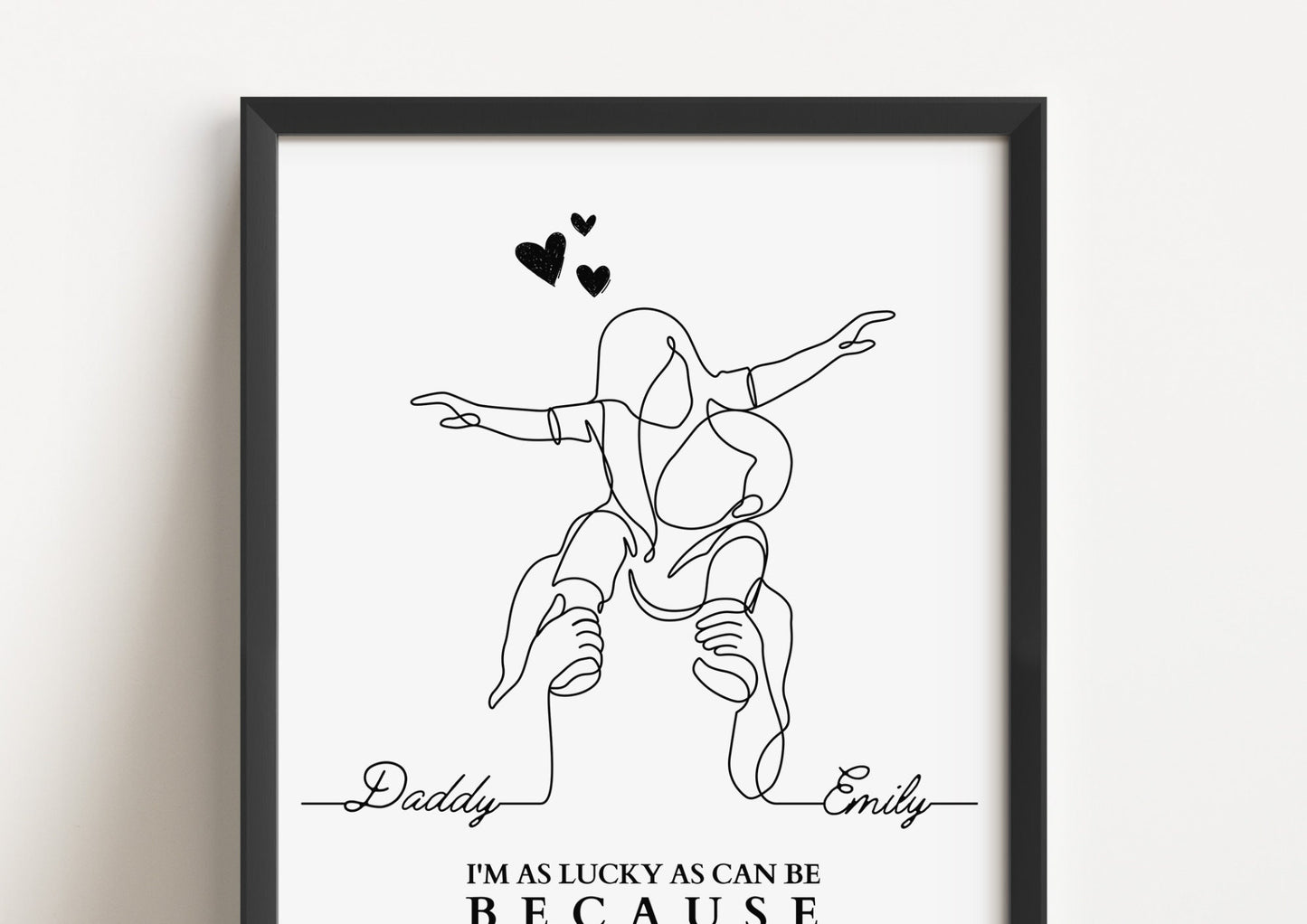Personalised Dad and Girl Print, Custom Fathers Day Gift, Gift for Dad from Child, Best Father One-Line Art, Daddy Birthday Gift Wall Art