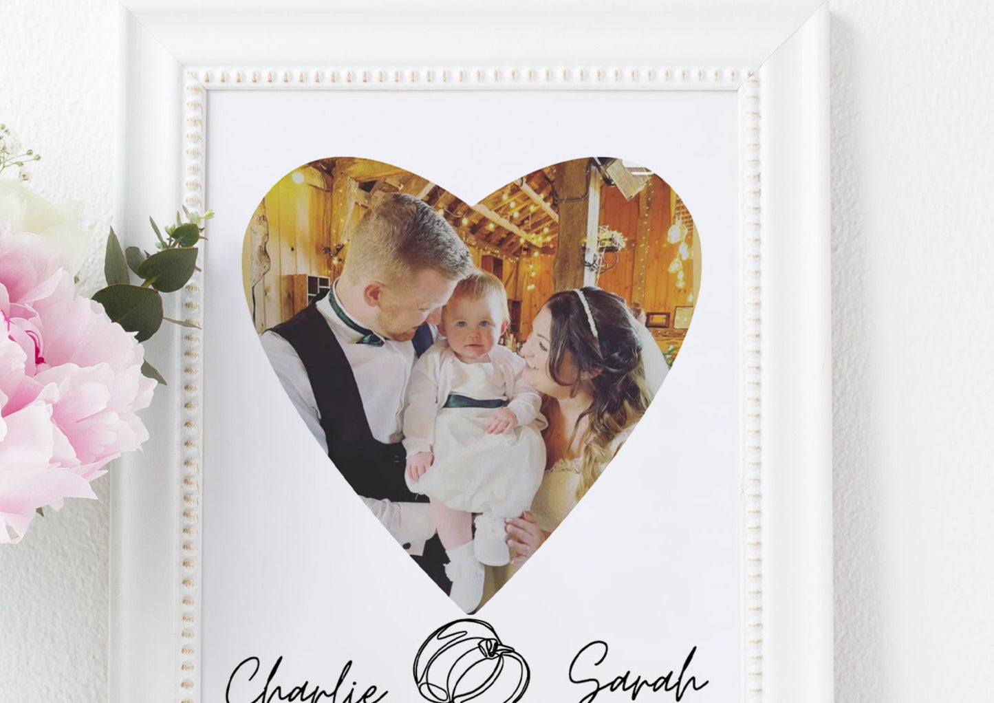 Personalized Wedding Photo Print: Heart Keepsake, Custom Names & Date