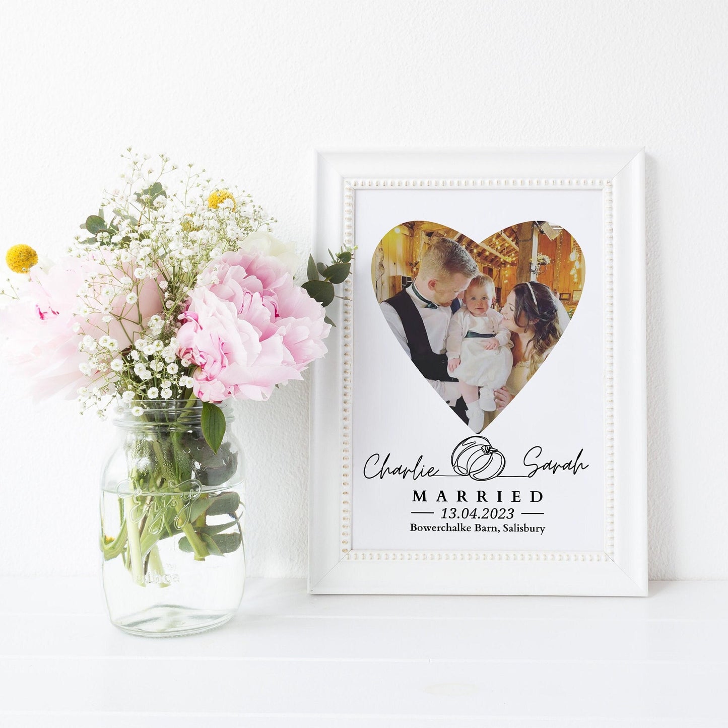 Personalized Wedding Photo Print: Heart Keepsake, Custom Names & Date