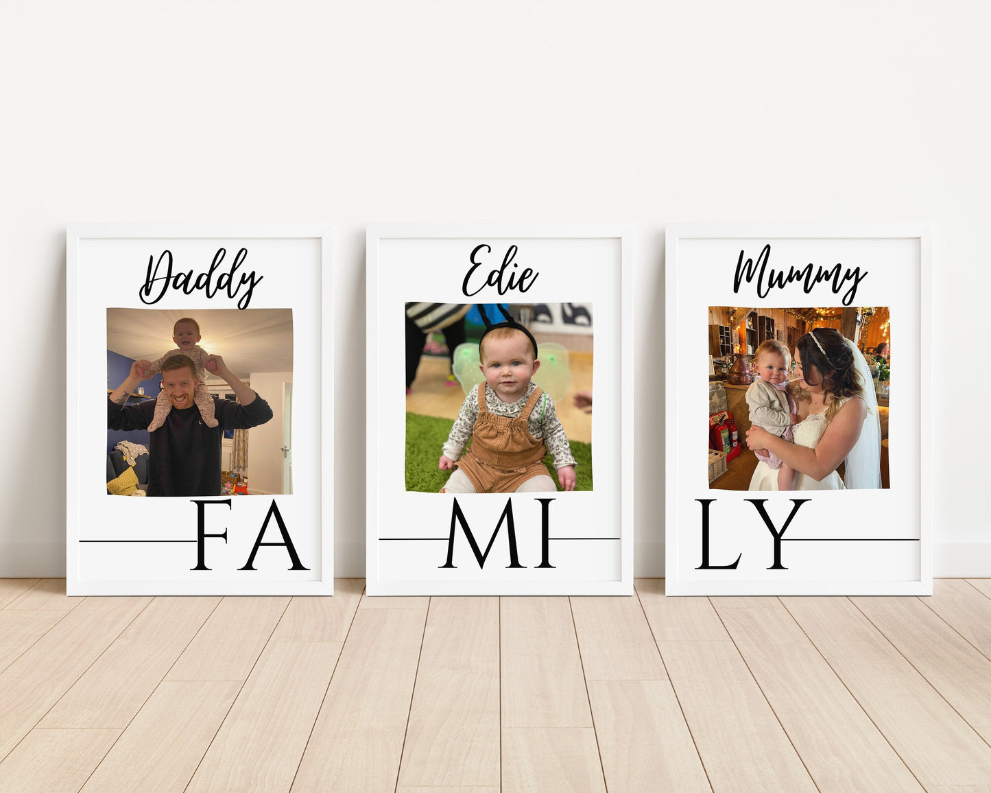 Personalised Family Photo Prints Set of 3 - Custom Name Wall Art
