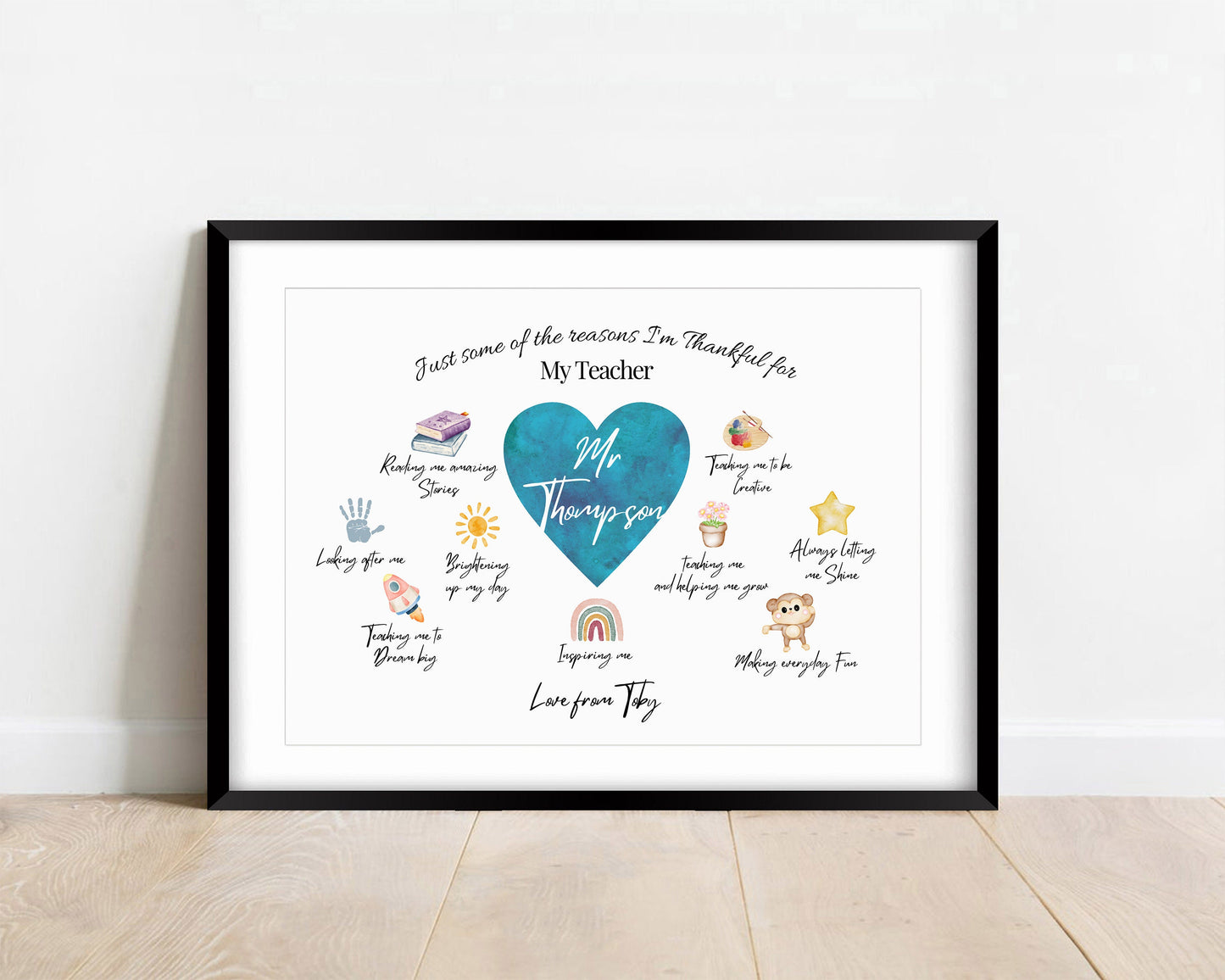 Personalised Teacher Appreciation Gift Print: Custom Watercolor Design