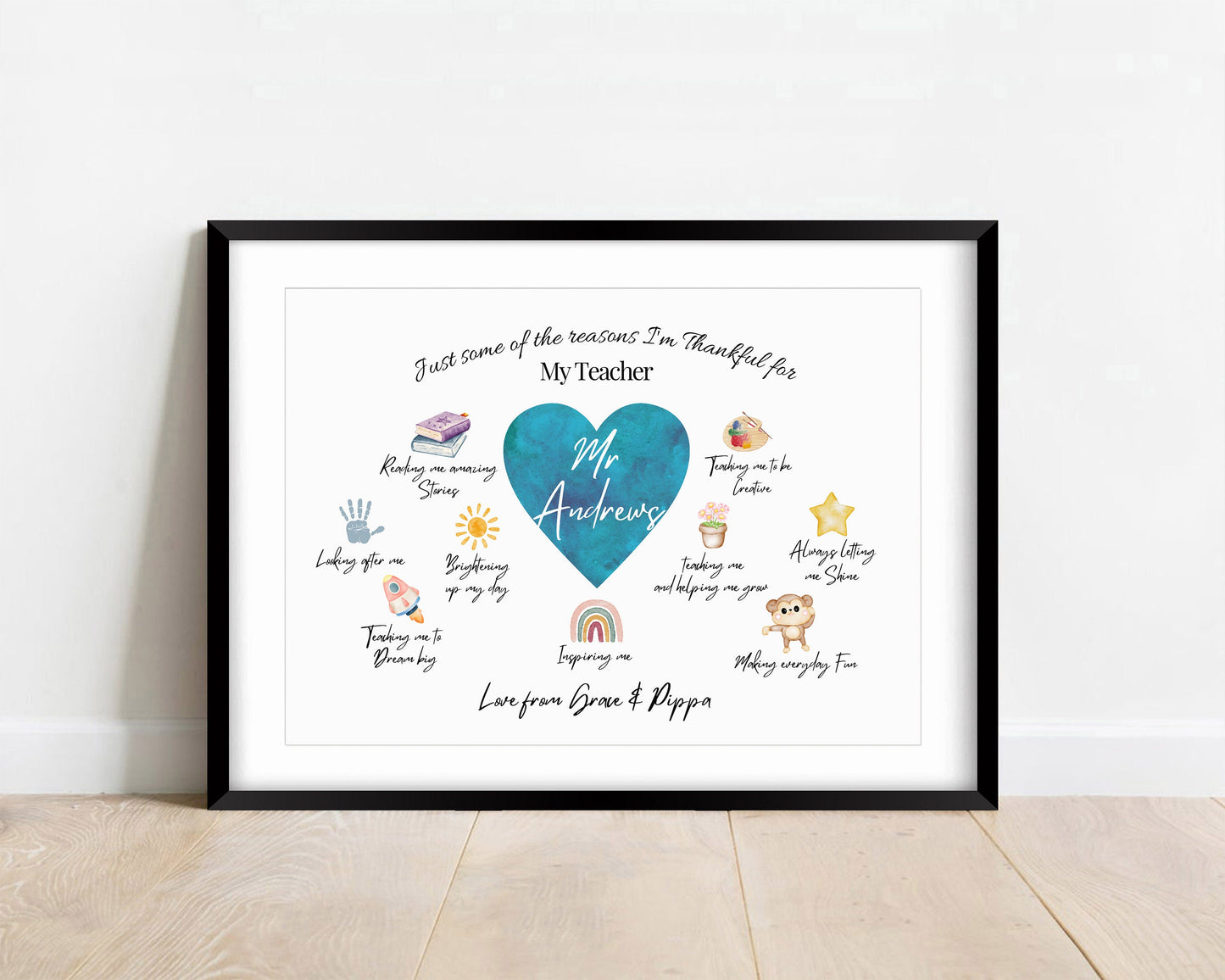 Personalised Teacher Appreciation Gift Print: Custom Watercolor Design