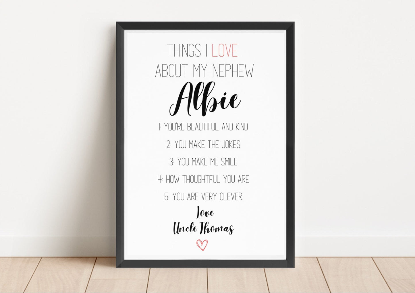 Personalized Nephew Gift Print: Reasons I Love You