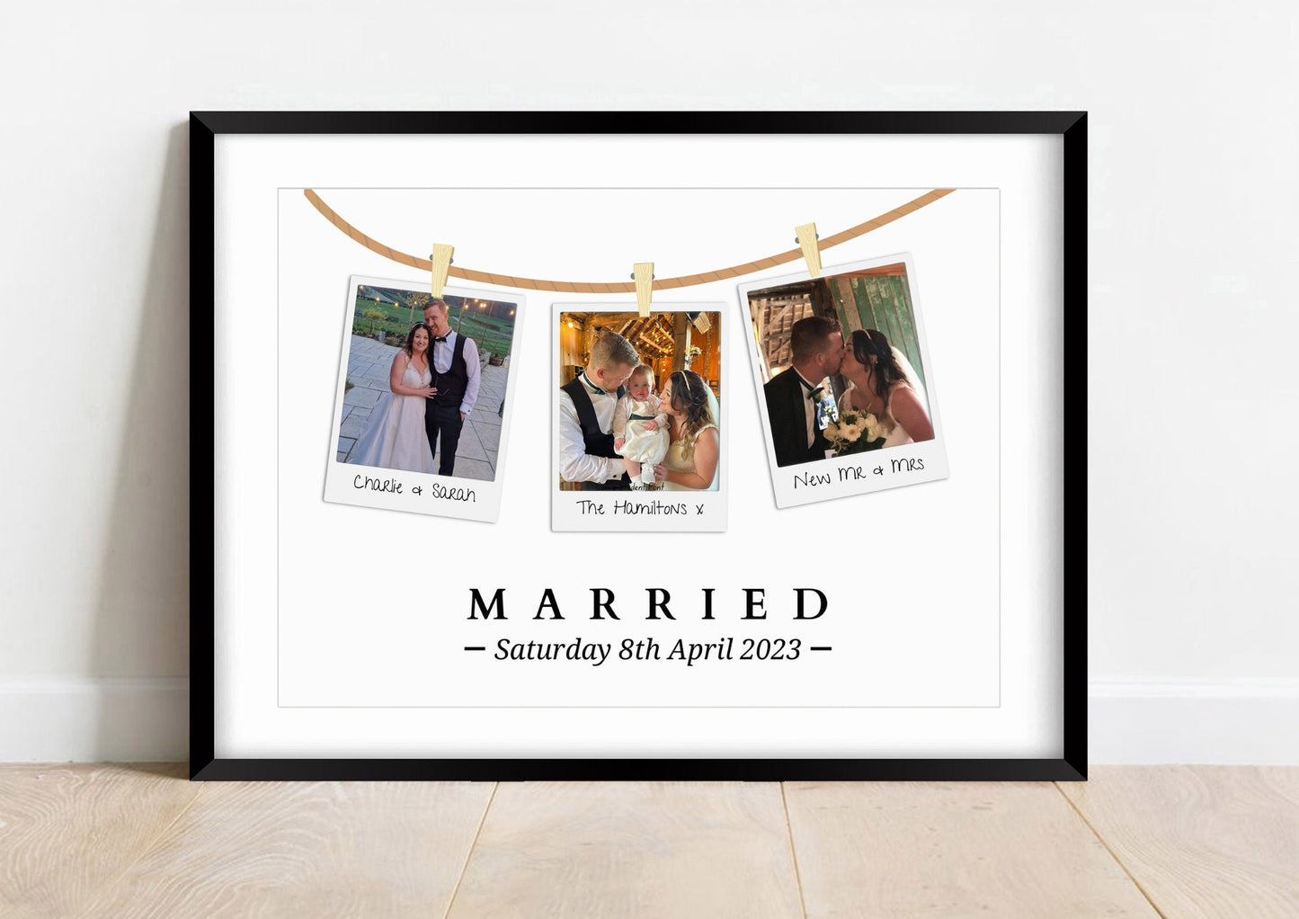 Personalised Wedding Photo Polaroid Print: Newlywed Gift Wall Art