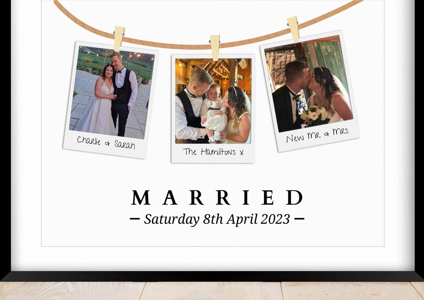 Personalised Wedding Photo Polaroid Print: Newlywed Gift Wall Art