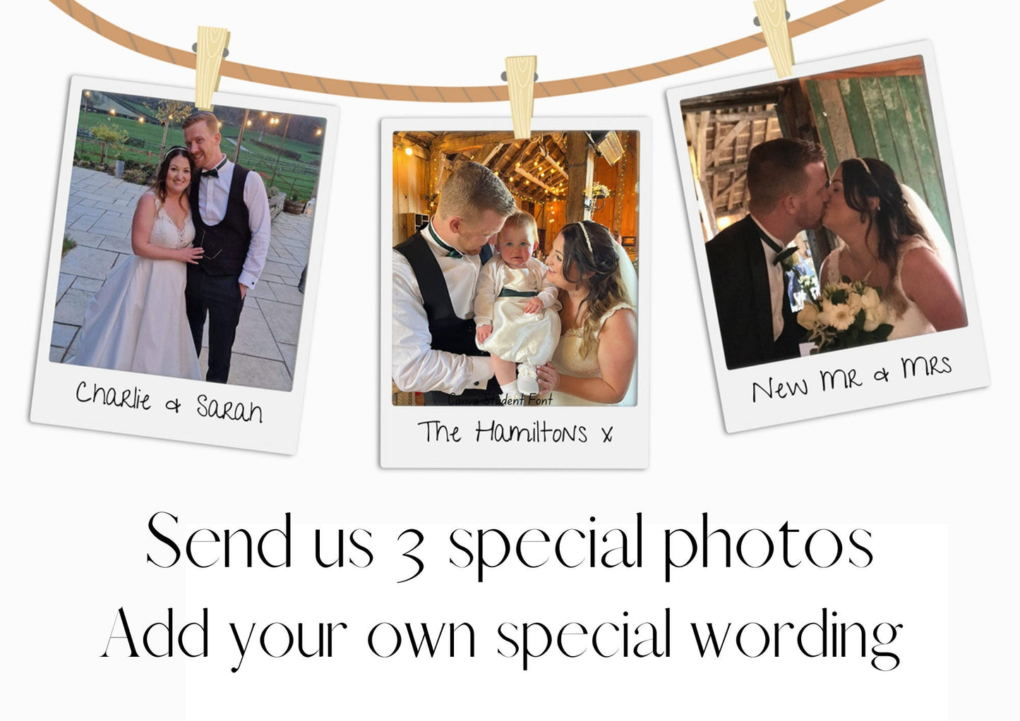 Personalised Wedding Photo Polaroid Print: Newlywed Gift Wall Art