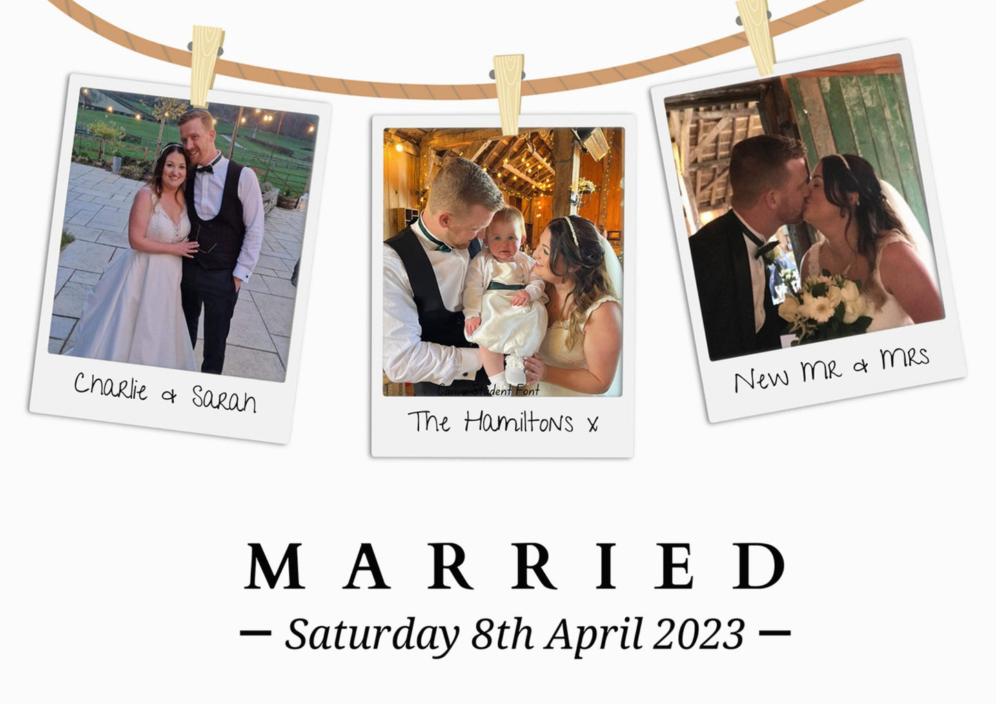 Personalised Wedding Photo Polaroid Print: Newlywed Gift Wall Art