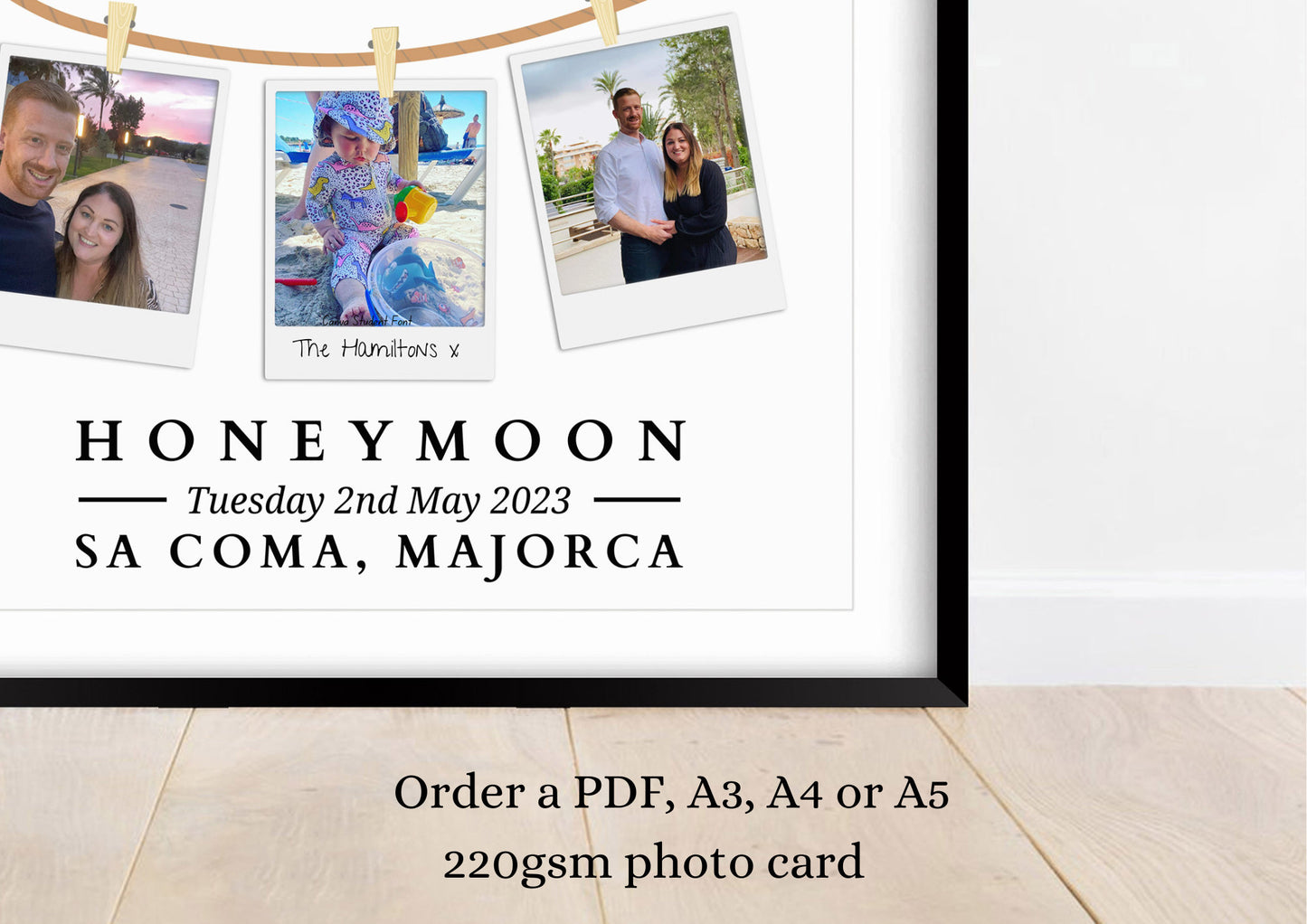 Personalised Honeymoon Photo Print, Custom Honeymoon Keepsake, Honeymoon Gift for Couple, Honeymoon Memories Wall Art, Wedding Gift Idea