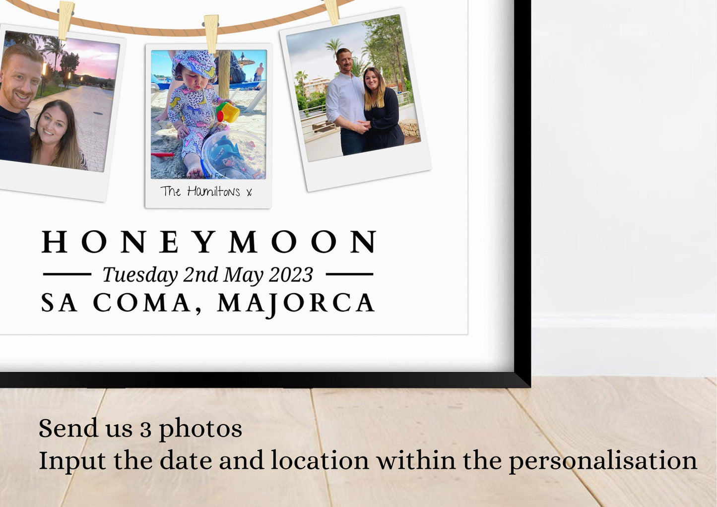 Personalised Honeymoon Photo Print, Custom Honeymoon Keepsake, Honeymoon Gift for Couple, Honeymoon Memories Wall Art, Wedding Gift Idea