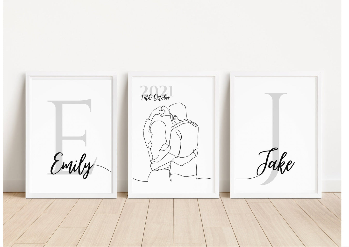 Personalised Couple Anniversary Print, Set of 3, Newly Married Gift, Hands Line Art, Birthday Gift, New Home Wall Art, Bedroom Decor