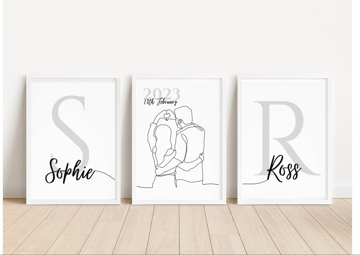 Personalised Couple Anniversary Print, Set of 3, Newly Married Gift, Hands Line Art, Birthday Gift, New Home Wall Art, Bedroom Decor