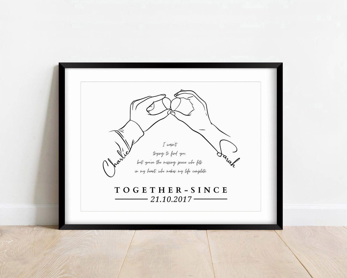 Personalised Couple Line Art Print, Custom Hands Drawing, Names & Date, Anniversary Gift