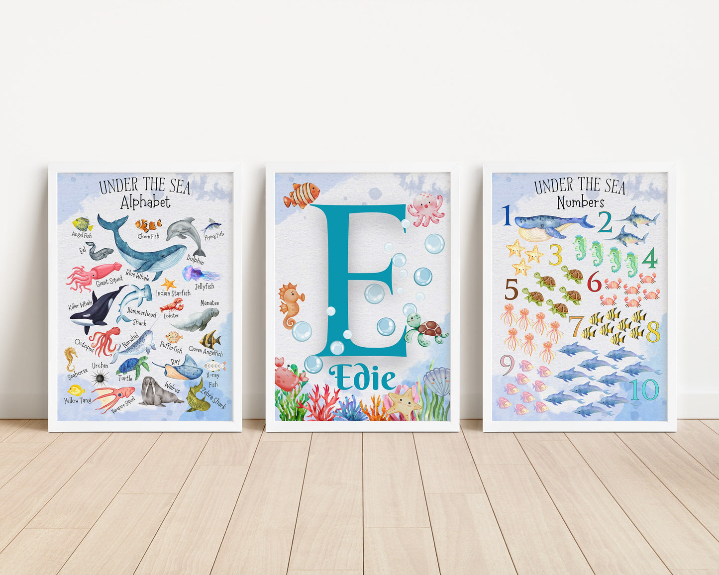 Personalised Ocean Nursery Art: Watercolor Sea Animal Prints, Coastal Kids Decor