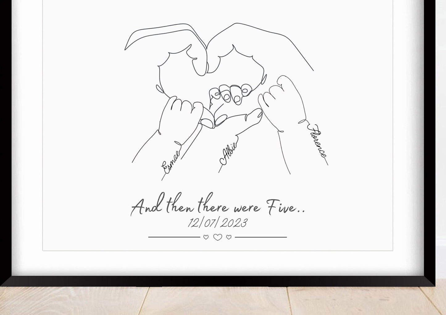Personalised Family of Five Poster, Gift for New Baby, Minimalist Art Print, Baby Shower, Family Name and Date of Birth, Mothers Day Gift