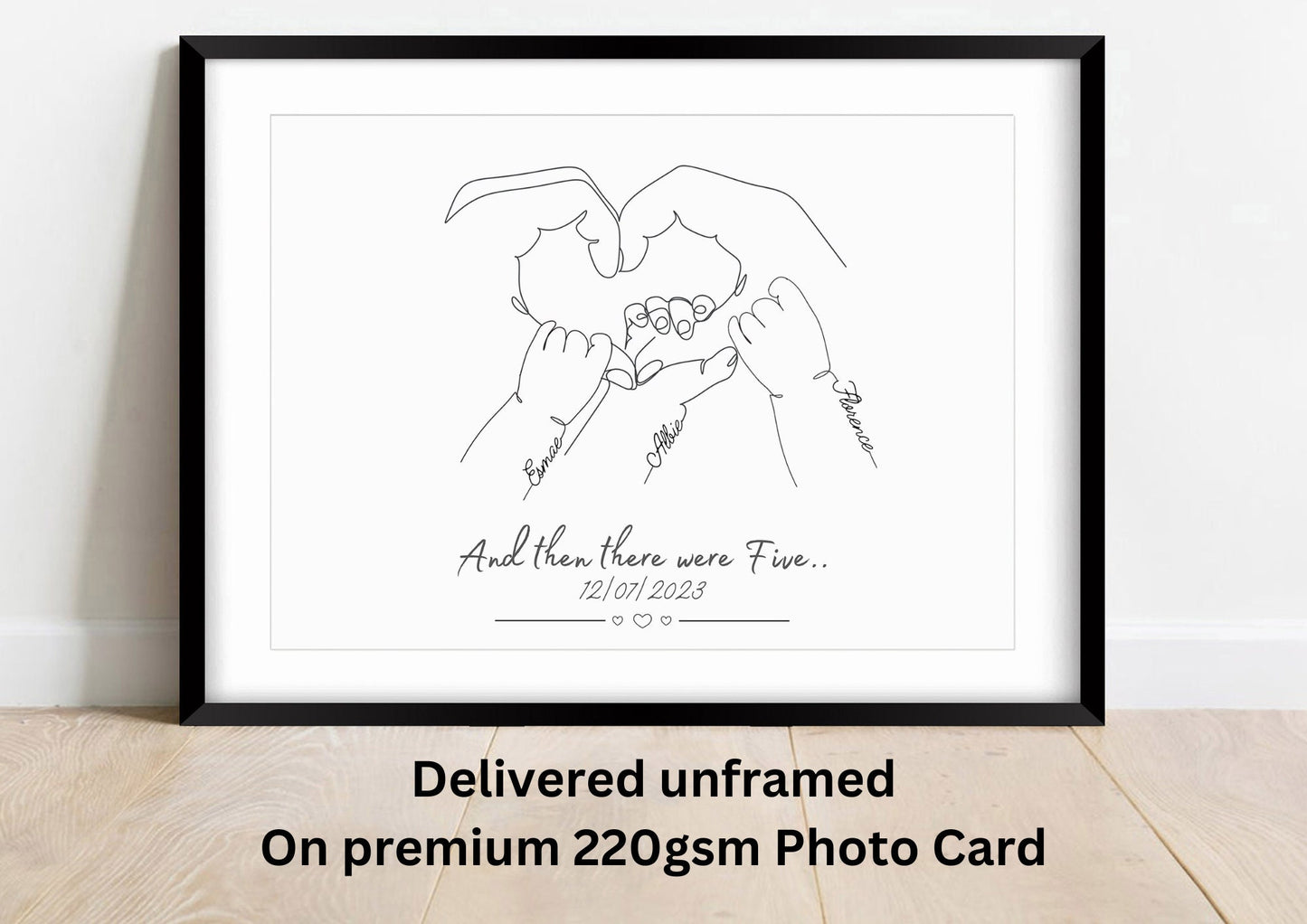 Personalised Family of Five Poster, Gift for New Baby, Minimalist Art Print, Baby Shower, Family Name and Date of Birth, Mothers Day Gift