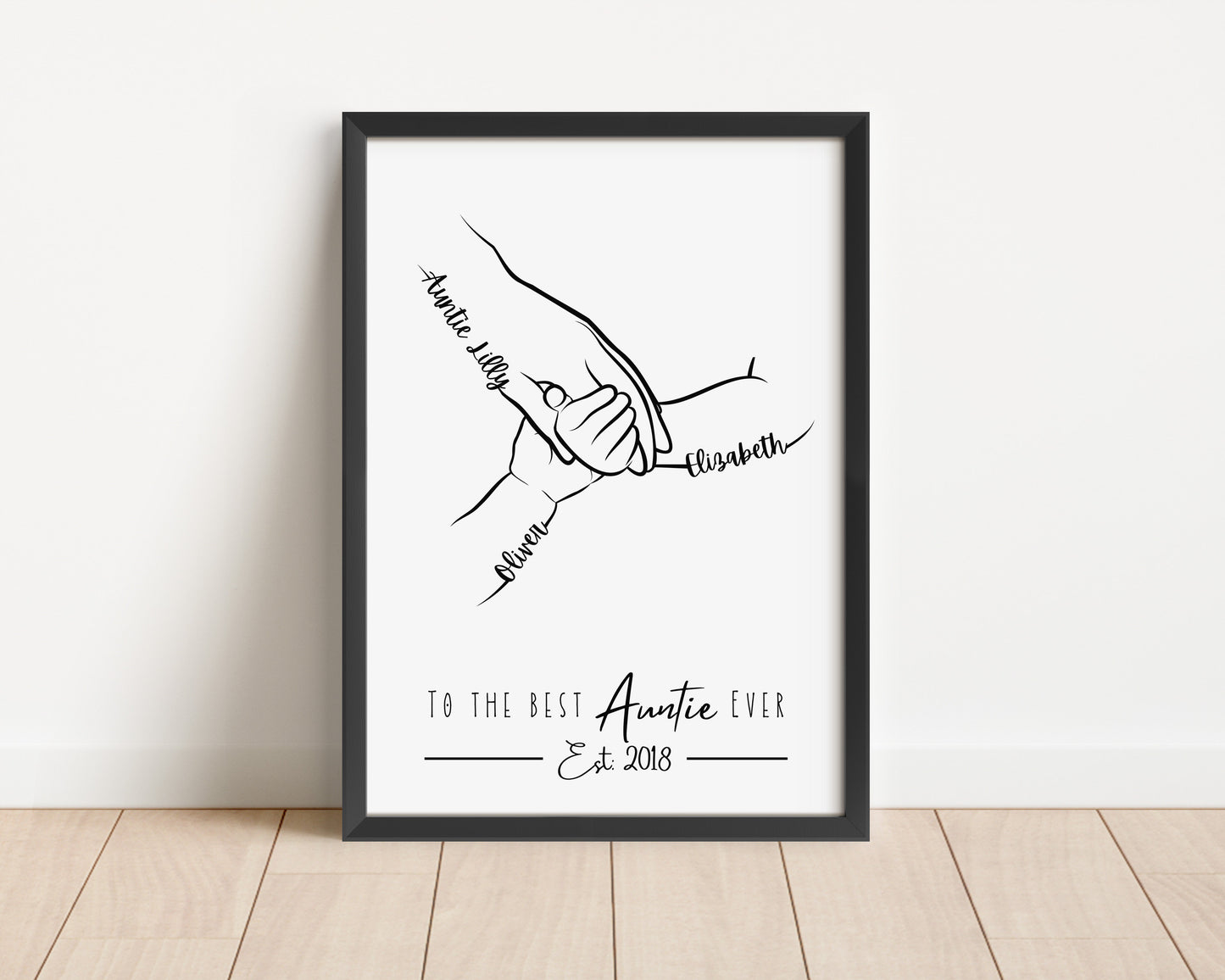 Custom Auntie Hands Print, Birthday Gift for Aunty from Nephew Niece, 1 to 4 Child Hands, Minimalist Line Art, Aunt Family Hands Keepsake