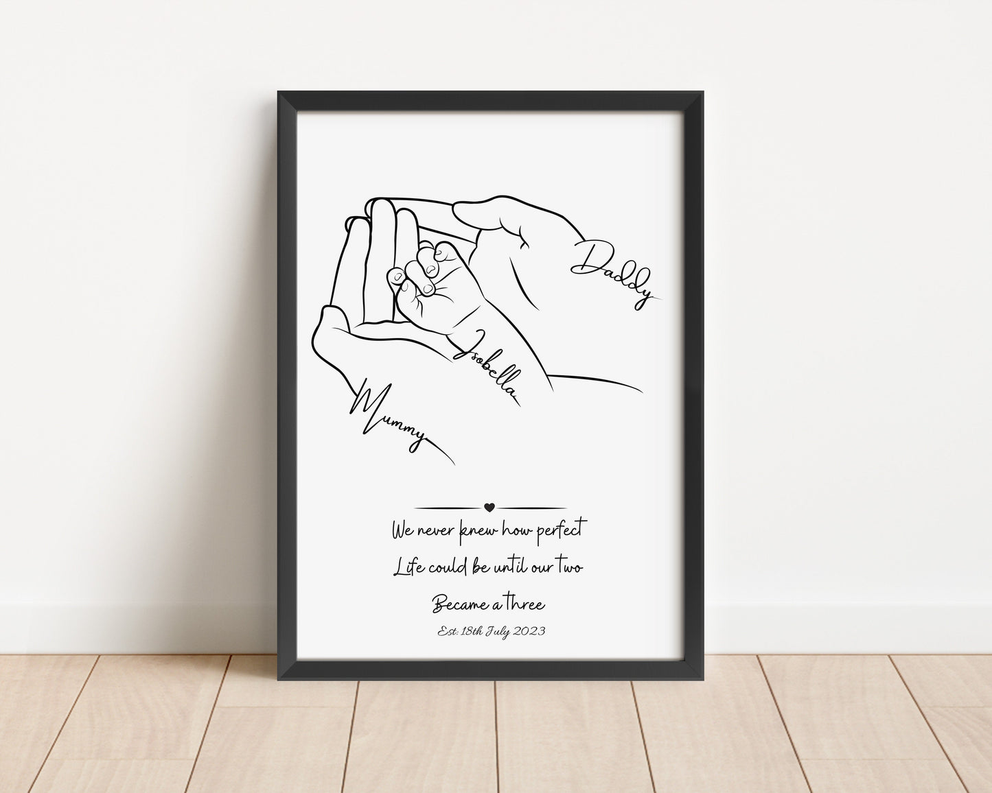 Personalised Family Line Art Print: Newborn Gift, Baby Shower