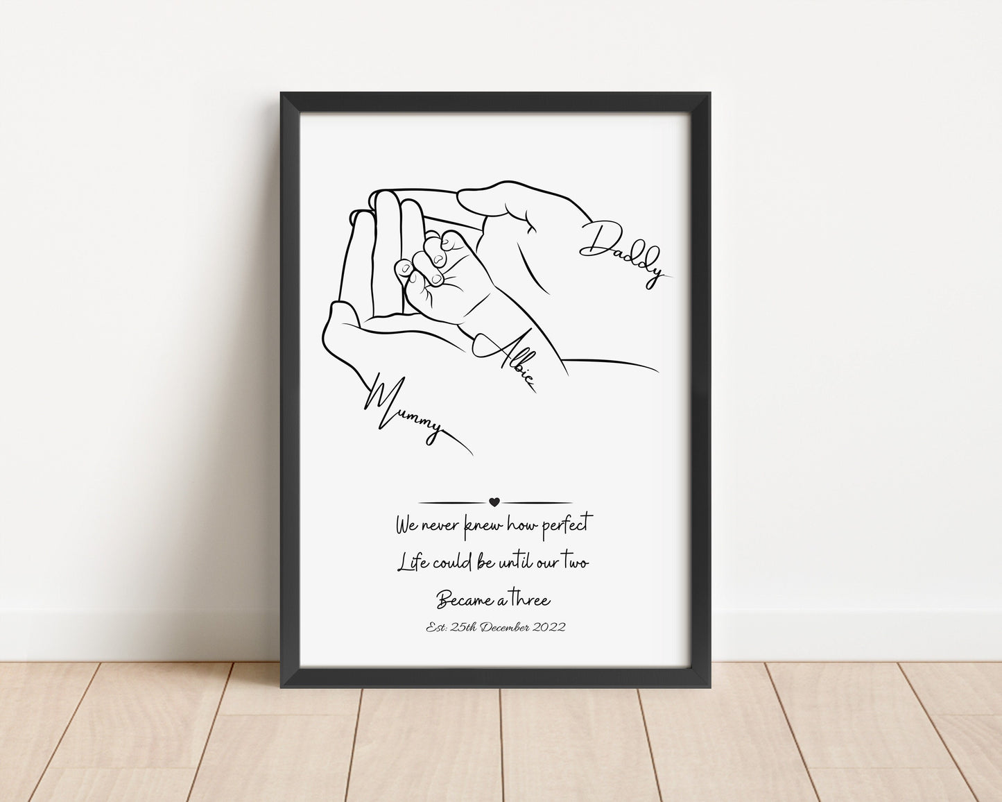 Personalised Family Line Art Print: Newborn Gift, Baby Shower