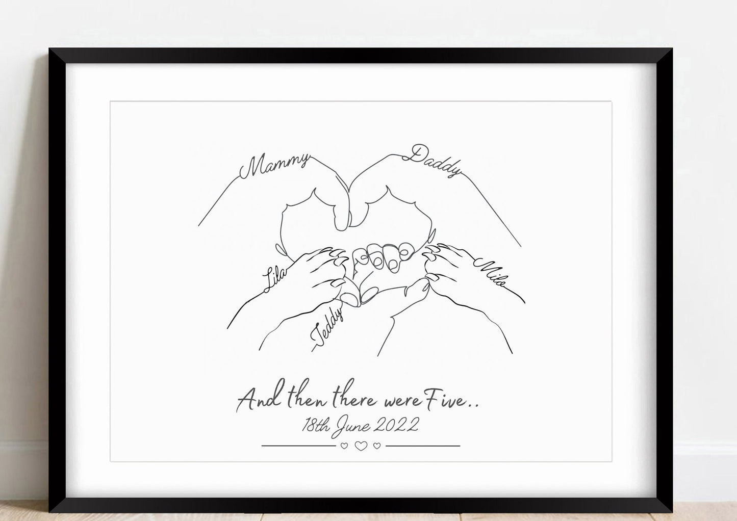 Personalised Family Poster, Baby & Two Dogs, Gift for New Family, Hand Line Art, Baby Shower, Mothers Day Gift Print, New Parents Keepsake