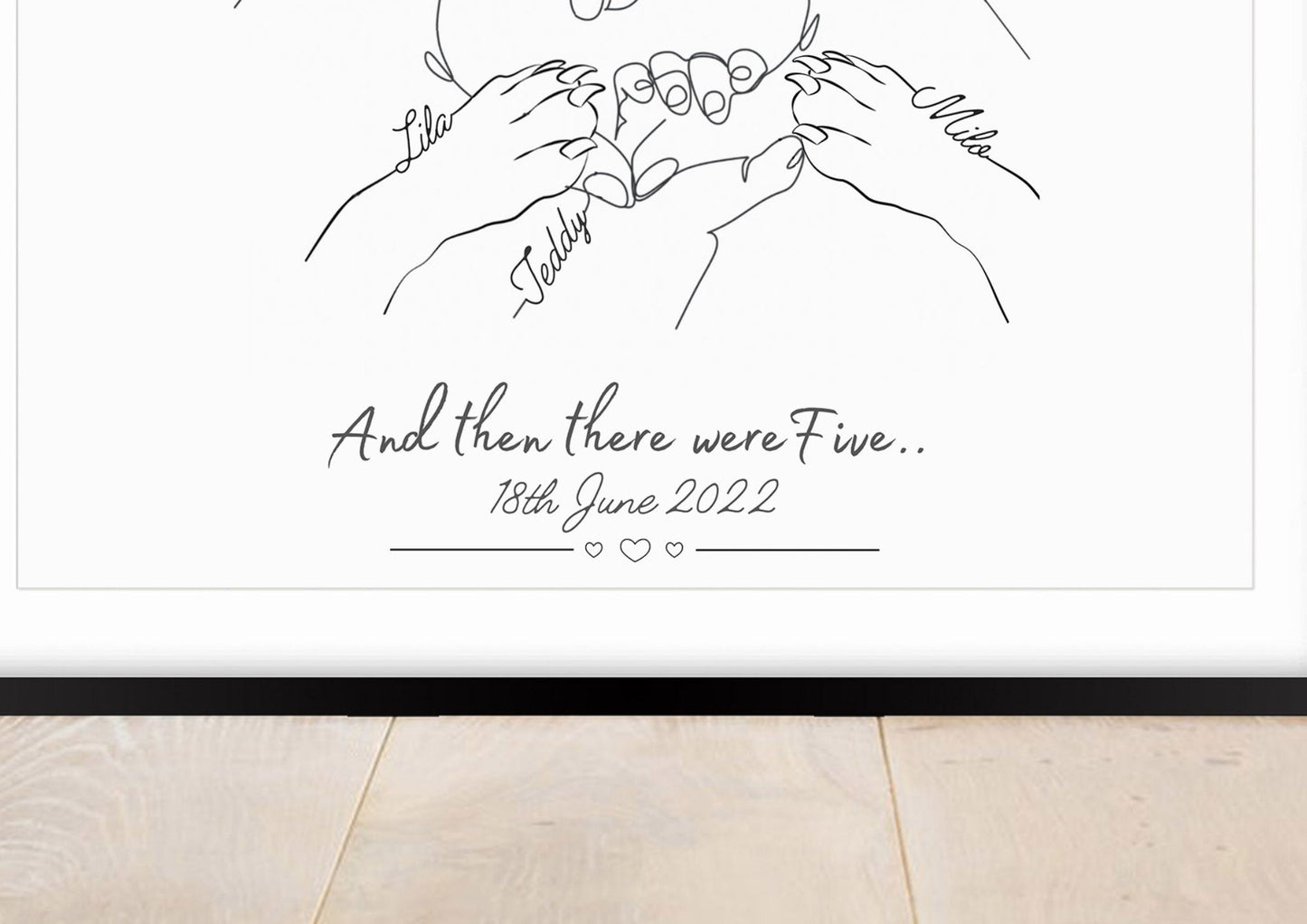 Personalised Family Poster, Baby & Two Dogs, Gift for New Family, Hand Line Art, Baby Shower, Mothers Day Gift Print, New Parents Keepsake
