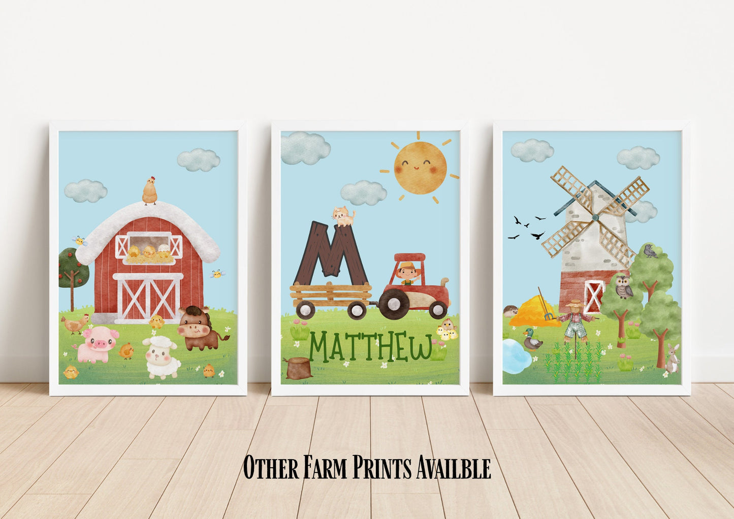 Farm Nursery Map Poster: Watercolor Farm Animals Art