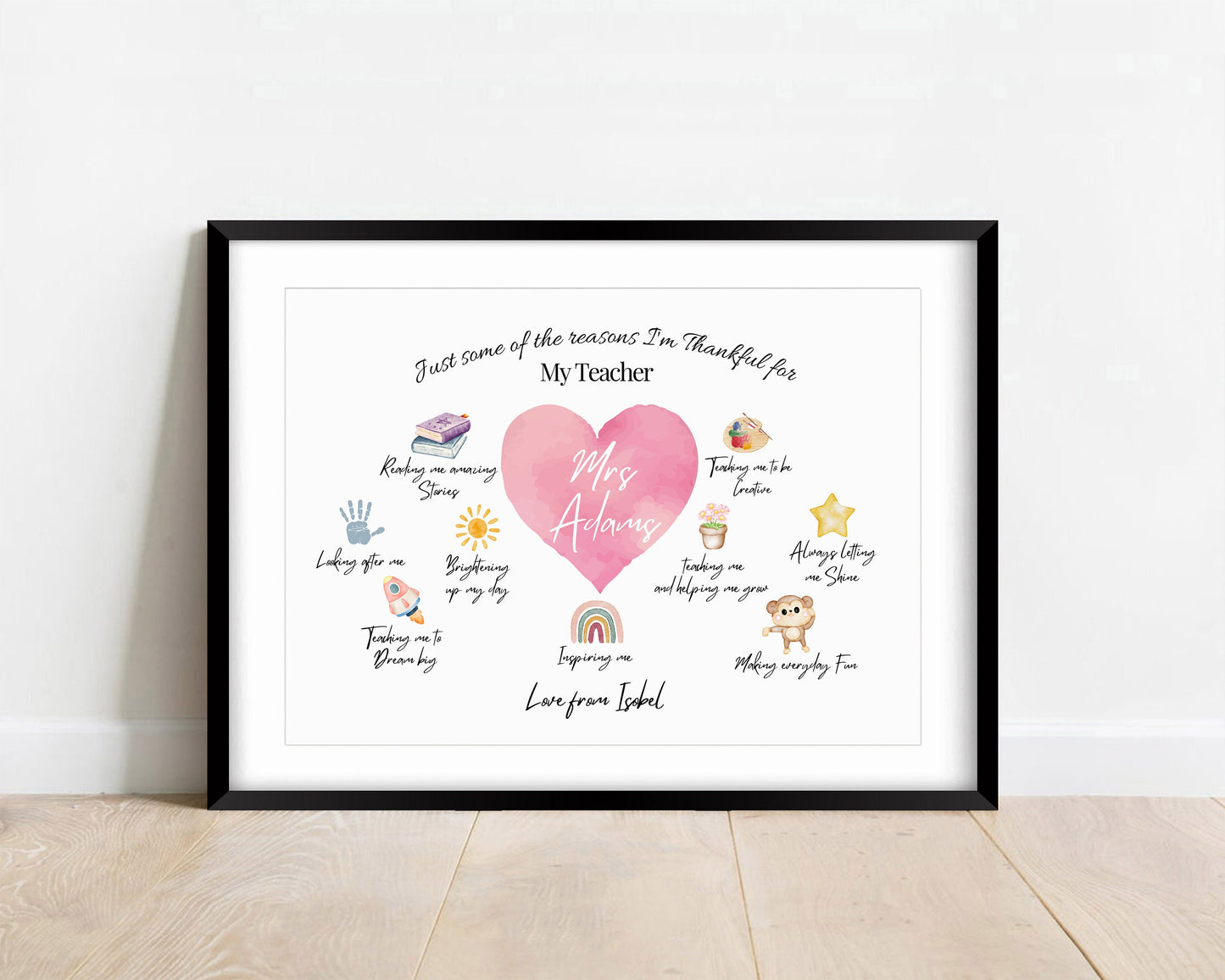 Personalised Teacher Appreciation Gift Print: Custom Watercolor Design