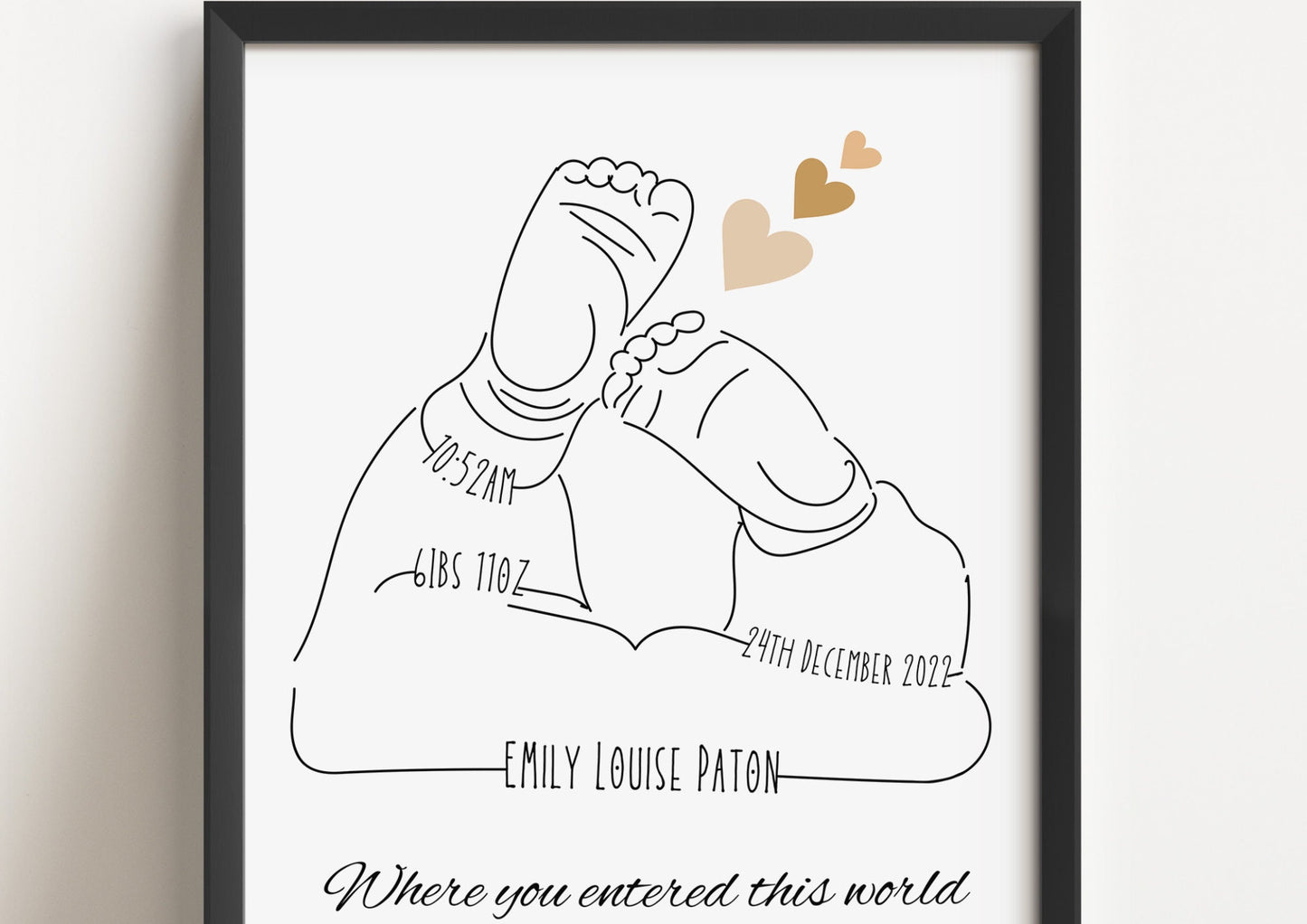 Personalised Baby Birth Print: Minimalist Line Art, Birth Stats Decor