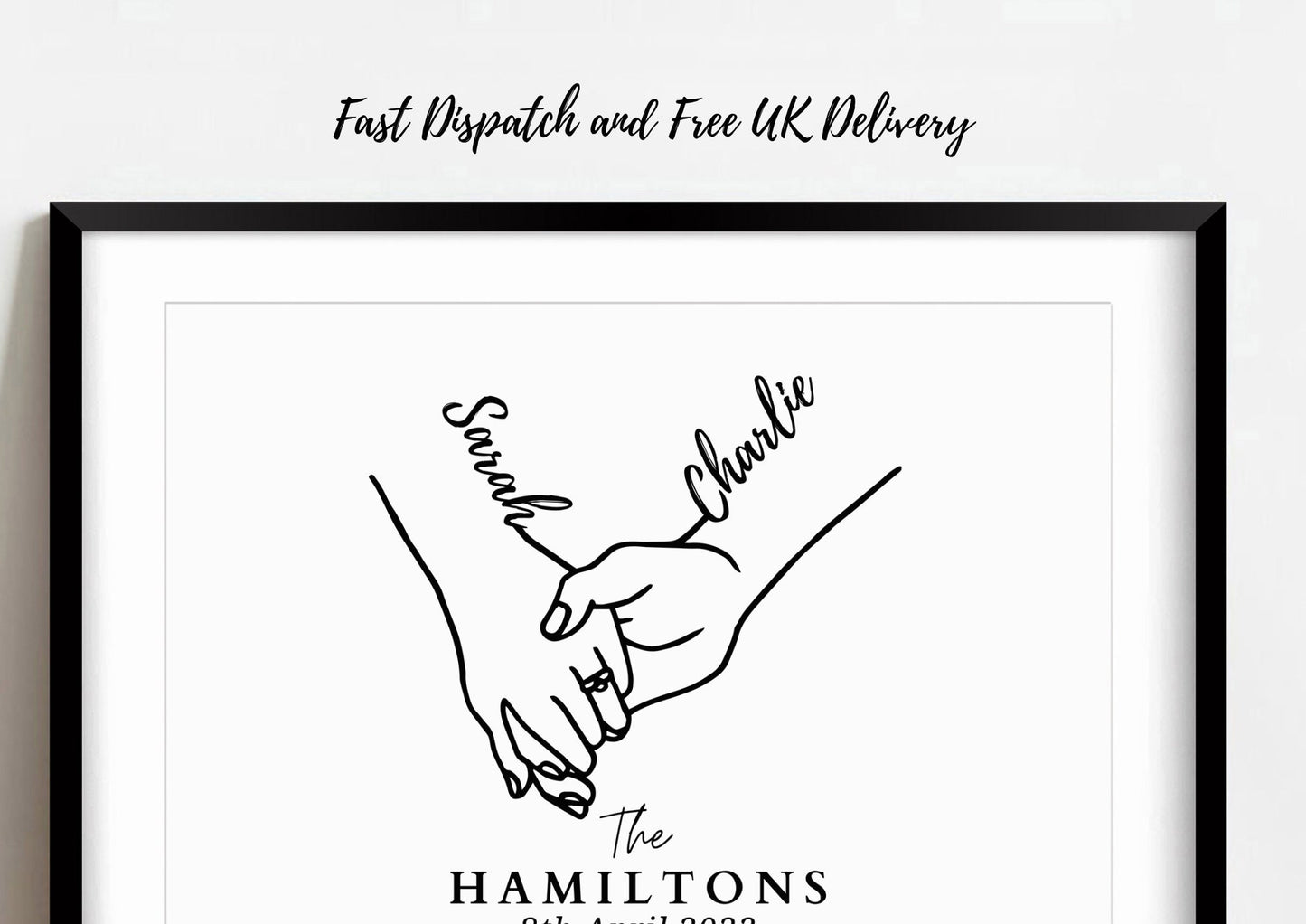 Custom Couple Hands Line Art, Minimalist Gift Print for Her Him, Personalised Anniversary Gift, Birthday Gift for Boyfriend Girlfriend Wife