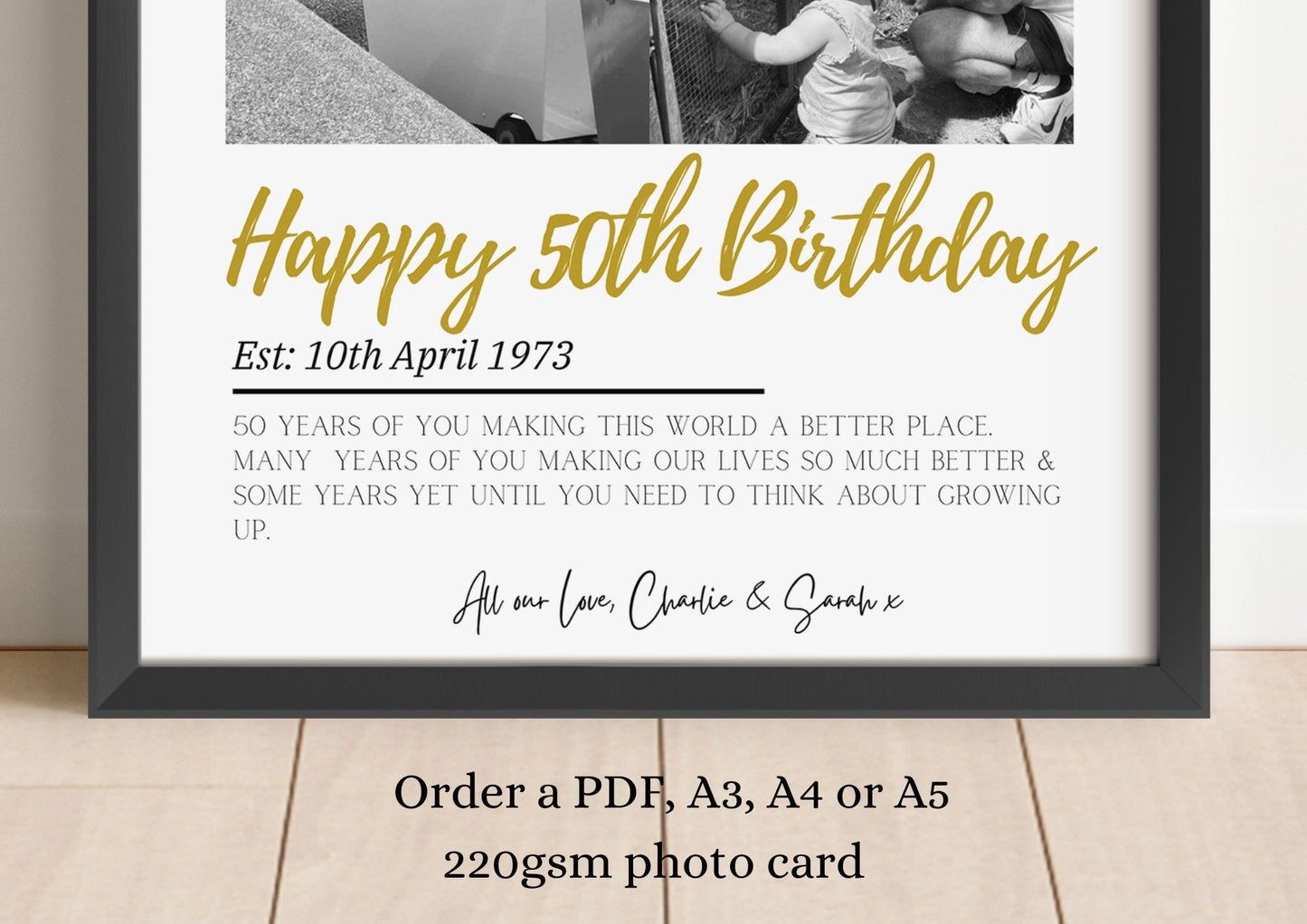 Custom 50th Birthday Print, Fathers Day, Birthday Photo Gift, Friend 50th Birthday, Sister Birthday Gift, Grandad Present, 50th Celebration