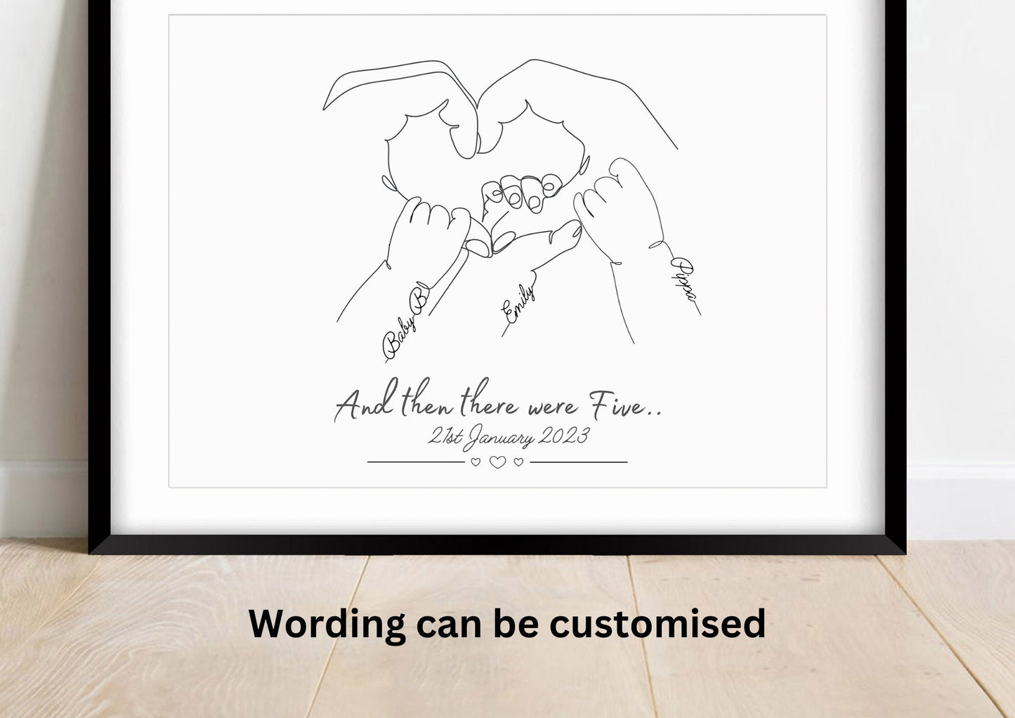 Personalised Family of Five Poster, Gift for New Baby, Minimalist Art Print, Baby Shower, Family Name and Date of Birth, Mothers Day Gift