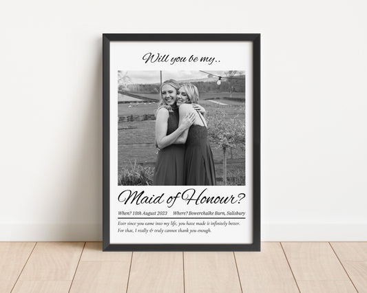 Custom Maid of Honour Proposal, Be my Maid of Honour Print, Wedding Party, Best Friend Photo, Bridal Party Gift, Wedding Party Request Print