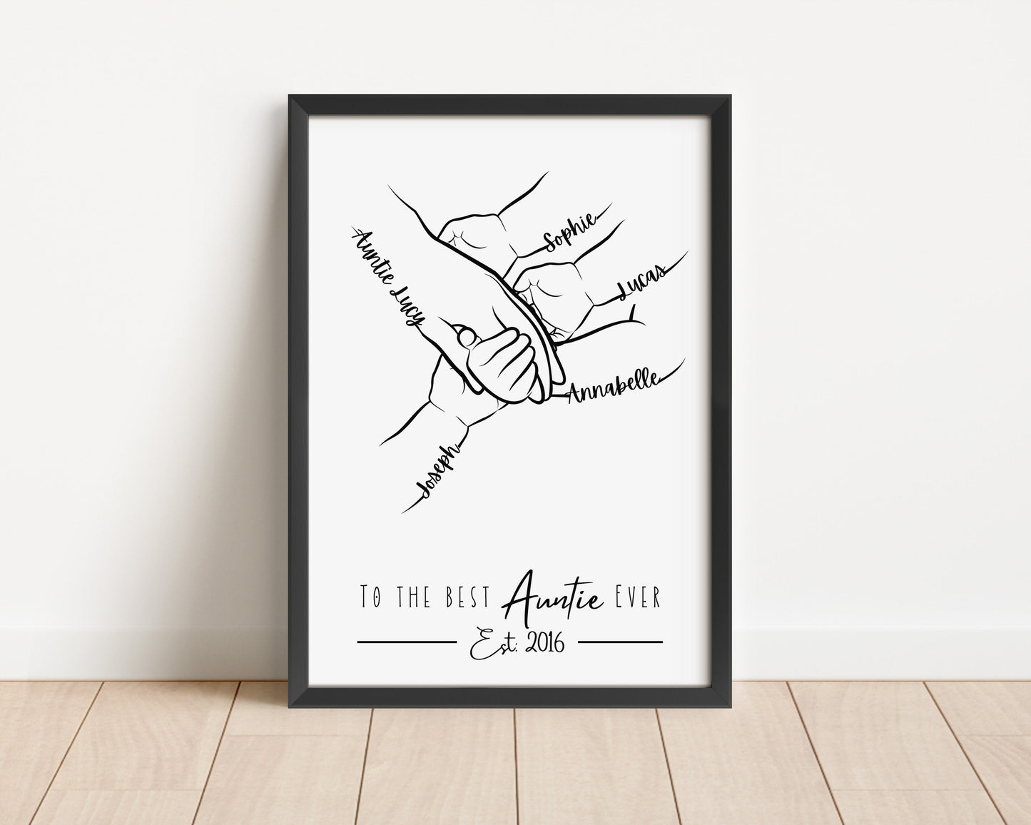 Custom Auntie Hands Print, Birthday Gift for Aunty from Nephew Niece, 1 to 4 Child Hands, Minimalist Line Art, Aunt Family Hands Keepsake