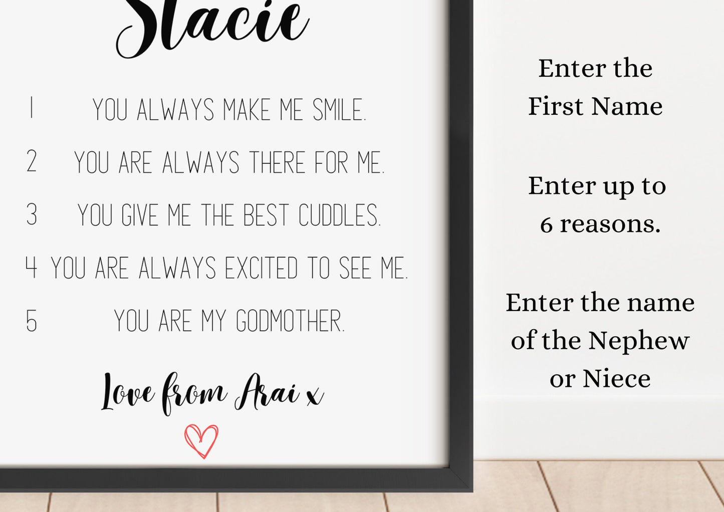Personalised Auntie Reasons I Love You Print: Sentimental Aunt Gift