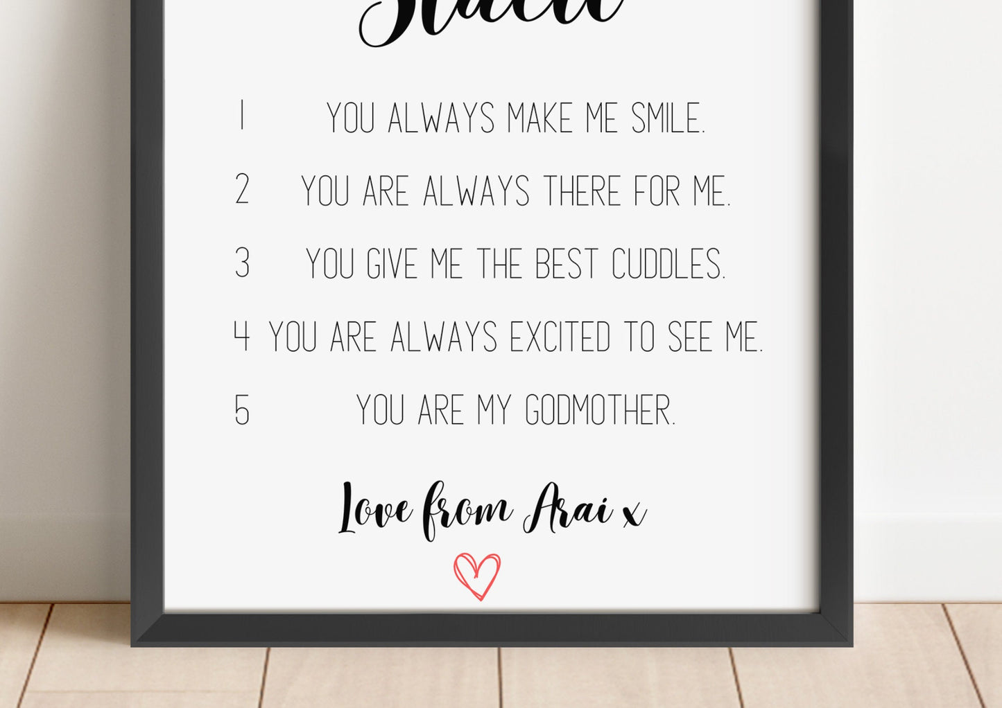 Personalised Auntie Reasons I Love You Print: Sentimental Aunt Gift
