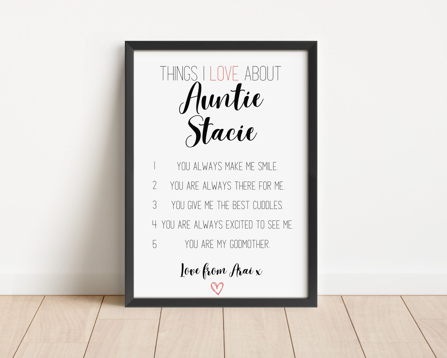 Personalised Auntie Reasons I Love You Print: Sentimental Aunt Gift