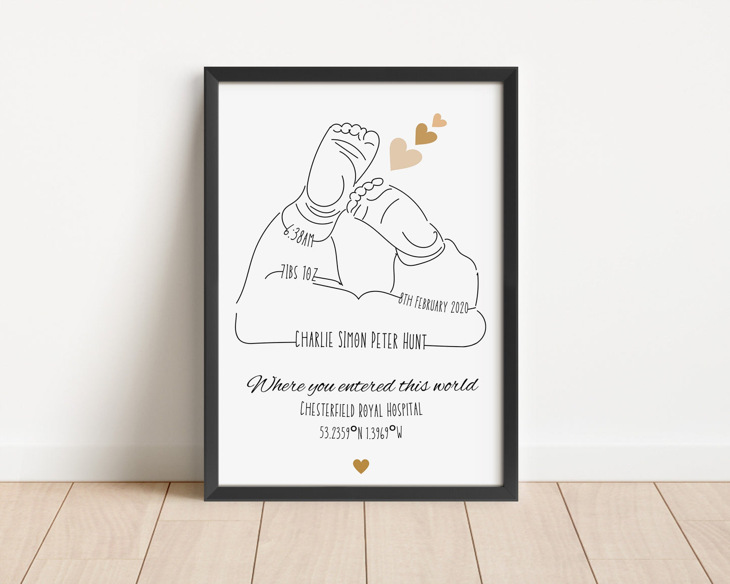 Personalised Baby Birth Print: Minimalist Line Art, Birth Stats Decor